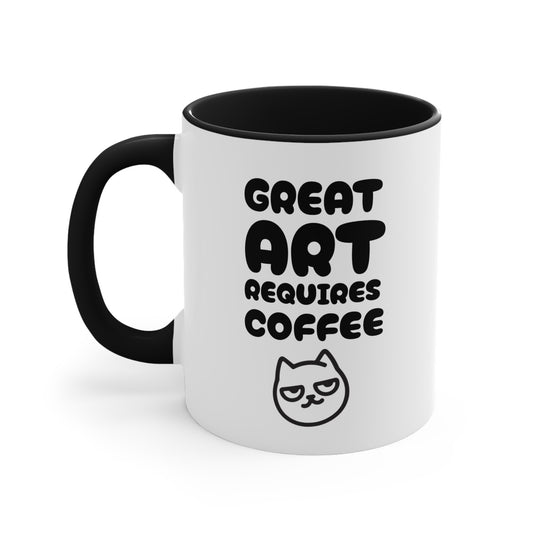 Great Art Requires Coffee Kitty Mug