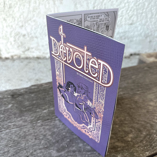 Print of a comic book booklet called Devoted